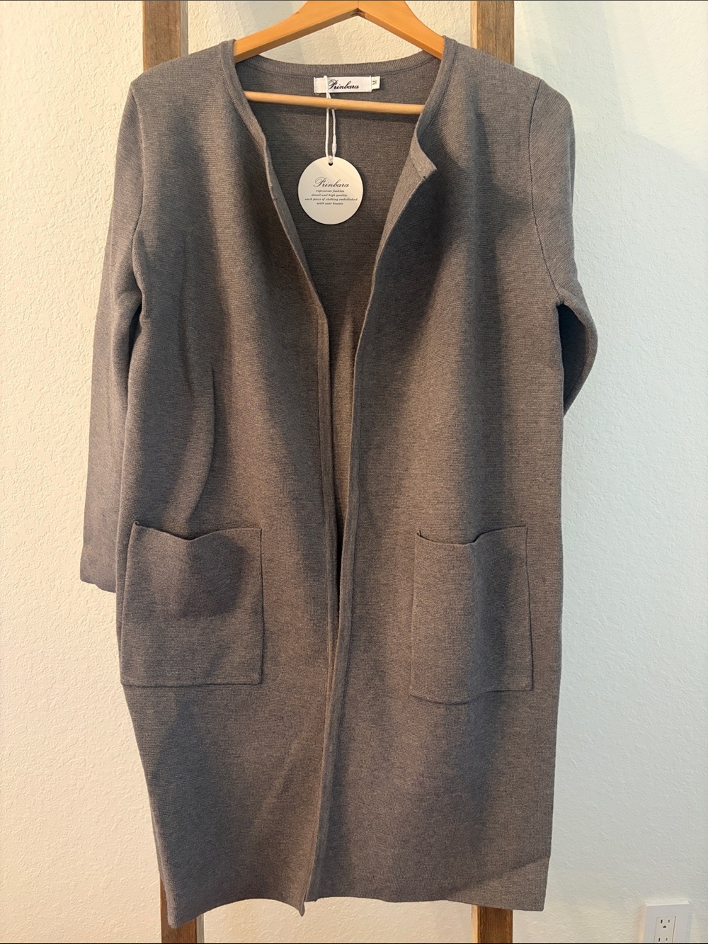 Gray Open-Front Women's Long Sweater Coatigan
